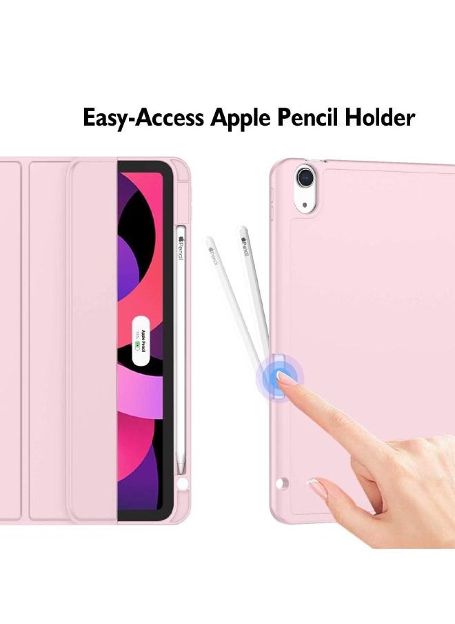 iPad Air 5th Generation Case 2022/iPad Air 4th Generation Case 2020 10.9 Inch with Pencil Holder, Support Touch ID and Auto Wake/Sleep, Trifold Stand Smart Case (Pink)