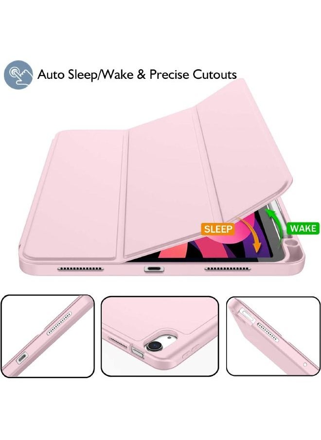 iPad Air 5th Generation Case 2022/iPad Air 4th Generation Case 2020 10.9 Inch with Pencil Holder, Support Touch ID and Auto Wake/Sleep, Trifold Stand Smart Case (Pink)