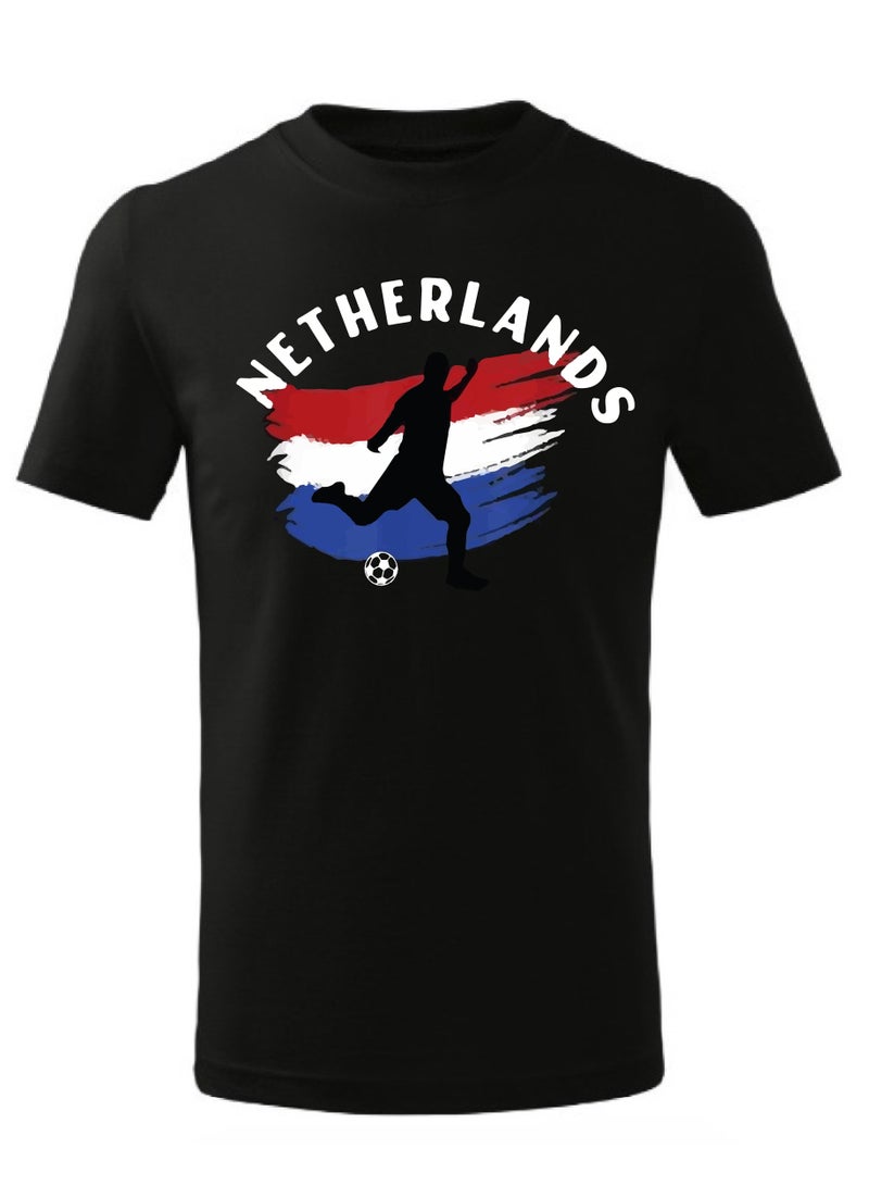 Netherland Football Team World Fans printed T shirts Supporting The Football Team Jersey T shirts For Men | Women | Kids to win the cup (Black)  - Image 1