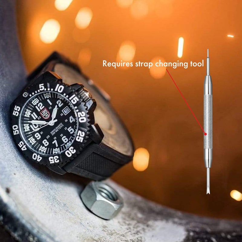 Luminox - Genuine Watch Band - Strap Replacement 19mm, 20mm, 22mm, 23mm, 24mm - Men's Watch Bands Watches - Watch Bands for Men in Rubber, Nylon and Canvas - Several Variants and Colors, black/silver, - Image 4