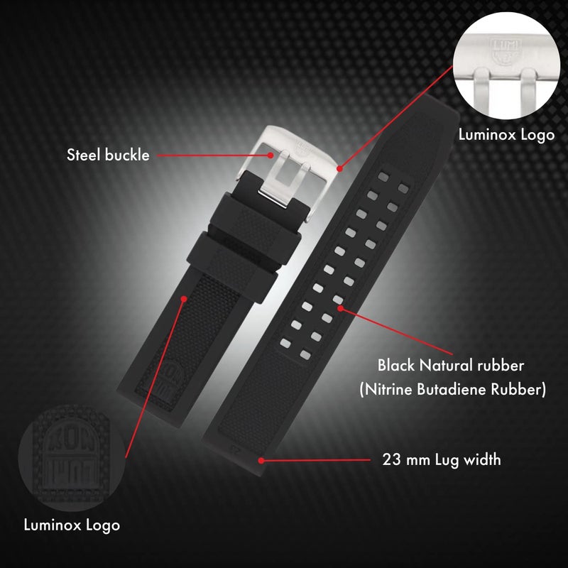 Luminox - Genuine Watch Band - Strap Replacement 19mm, 20mm, 22mm, 23mm, 24mm - Men's Watch Bands Watches - Watch Bands for Men in Rubber, Nylon and Canvas - Several Variants and Colors, black/silver, - Image 2