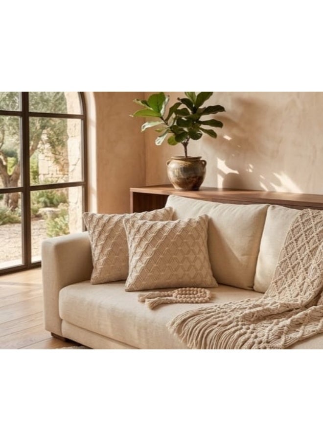 HMK CRAFTS طقم ديكور بوهيمي راقٍ - رانر قطن يدوي مع غطاء وسادة مودرن - Image 1