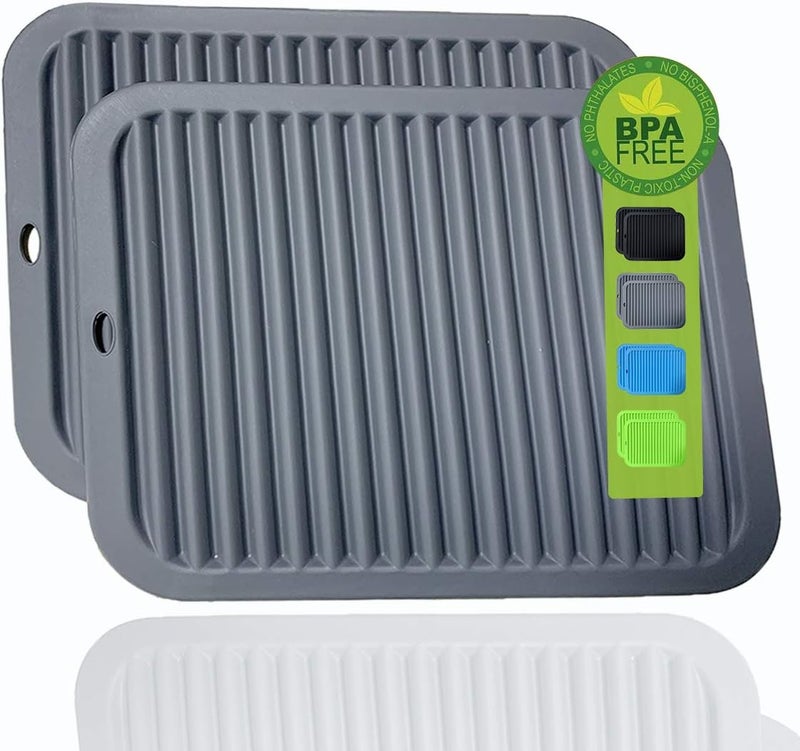 LogHog Large Silicone Trivet Mats 2 Pack Heat Resistant Pot Holder 9x12 NonSlip Flexible Durable Pot Coaster for Kitchen Table Dining Table Hot Pans Microwave Wavy Gray - Image 1