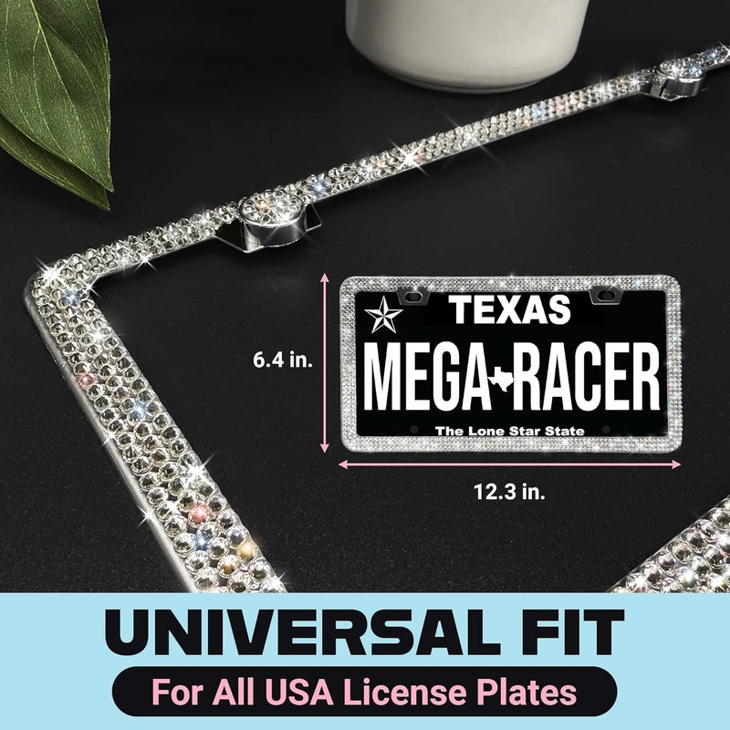 Mega Racer Rhinestone Bling License Plate Frame - 2 Pack with 650 White Rhinestones - Image 2
