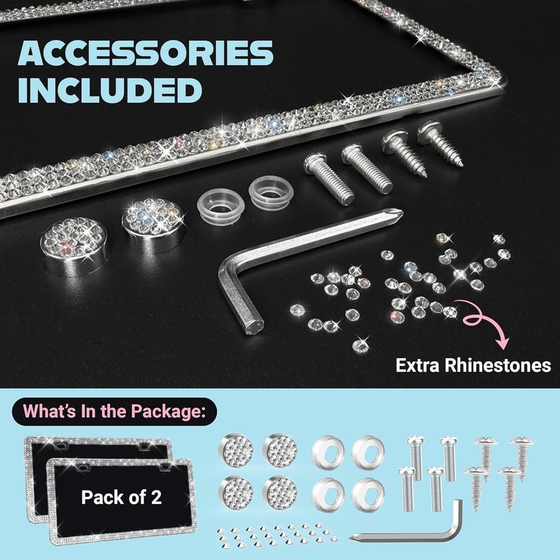 Mega Racer Rhinestone Bling License Plate Frame - 2 Pack with 650 White Rhinestones - Image 3
