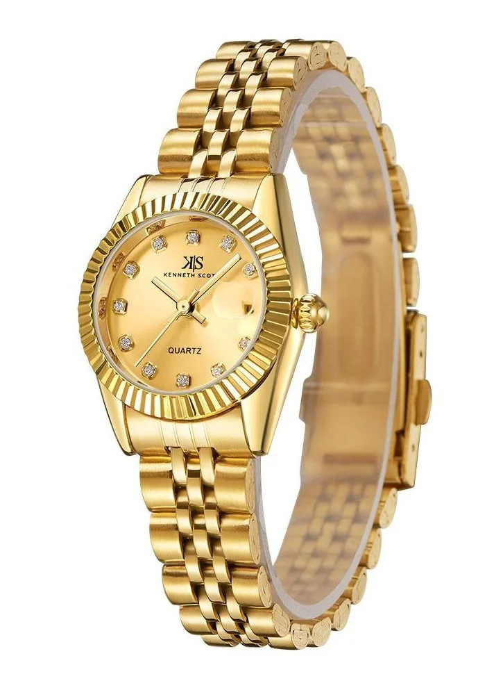 كينيث سكوت Kenneth Scott K22536-GBGC Women's Analog Display Watch & Stainless Steel Strap Gold