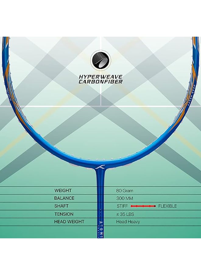 ATOMIC-X 35 SPD Carbon Fibre Strung Badminton Racket with Full Racket Cover | For Intermediate Players | 80grams | Maximum String Tension - 35lbs
