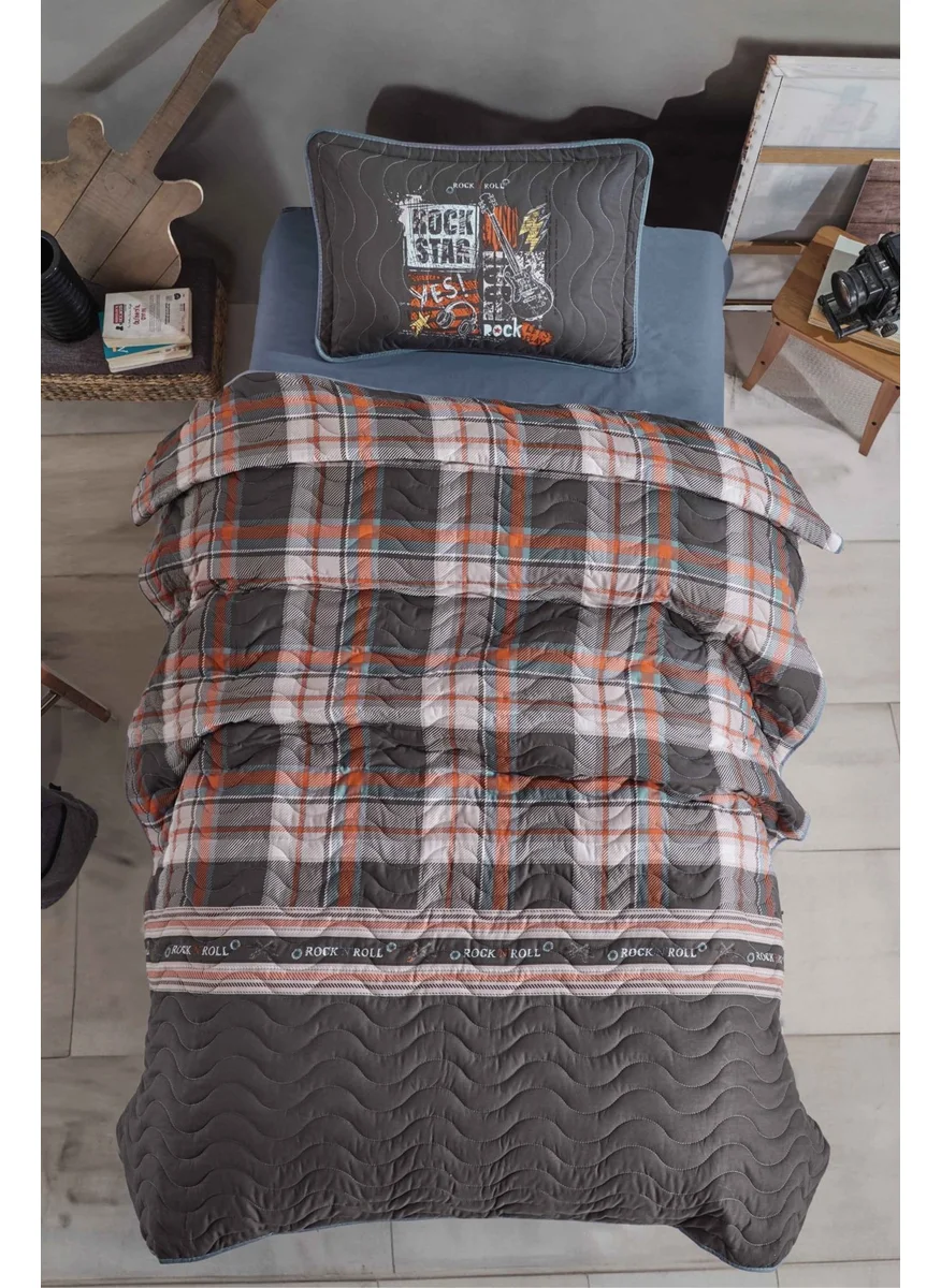 كلاسي Ranforce Cotton Single Bedspread Set Rock In Roll V1 Gray