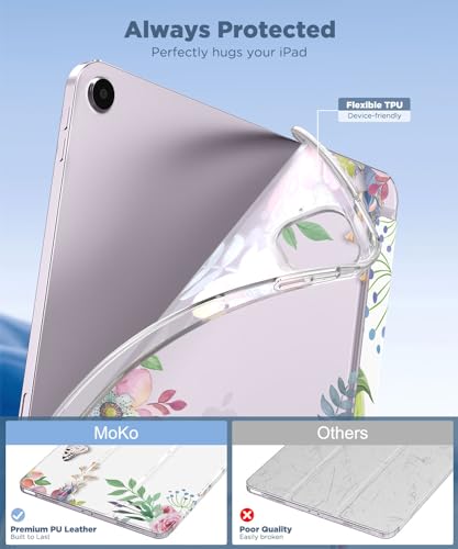 MoKo for iPad Air 13 inch Case M3 2025/M2 2024, iPad Air 13 inch Case with Soft Translucent Frosted TPU Back Shell, Slim Smart Folio Protective Cover, Auto Wake/Sleep,Support Touch ID,Fragrant Flowers - Image 3