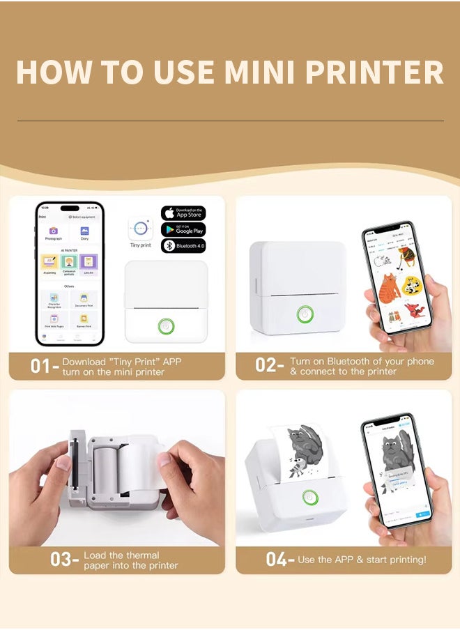 Generic Photo Printer Thermal Portable Mini Printer, Inkless Sticker Maker, Pocket Bluetooth Thermal Printer with One Roll of Printing Paper, Compatible with Android and iOS for Photo Labels Diary Notes Memo  - Image 2