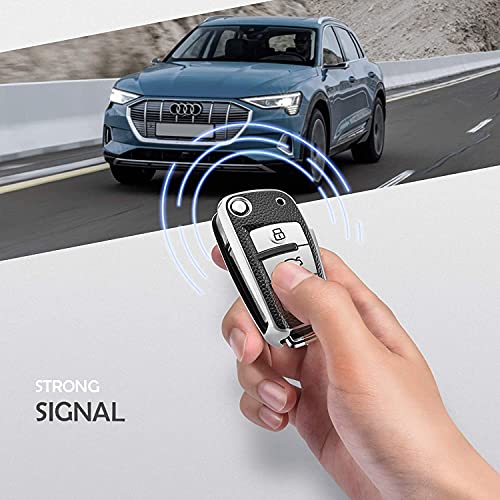 JVCV® Premium Soft TPU Leather Pattern Key Cover Compatible with Audi A1 A3 A6 Q2 Q3 Q7 TT TTS R8 S3 S6 RS3 Folding Key (Silver) - Image 5