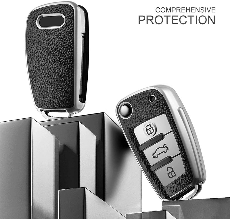 JVCV® Premium Soft TPU Leather Pattern Key Cover Compatible with Audi A1 A3 A6 Q2 Q3 Q7 TT TTS R8 S3 S6 RS3 Folding Key (Silver) - Image 3