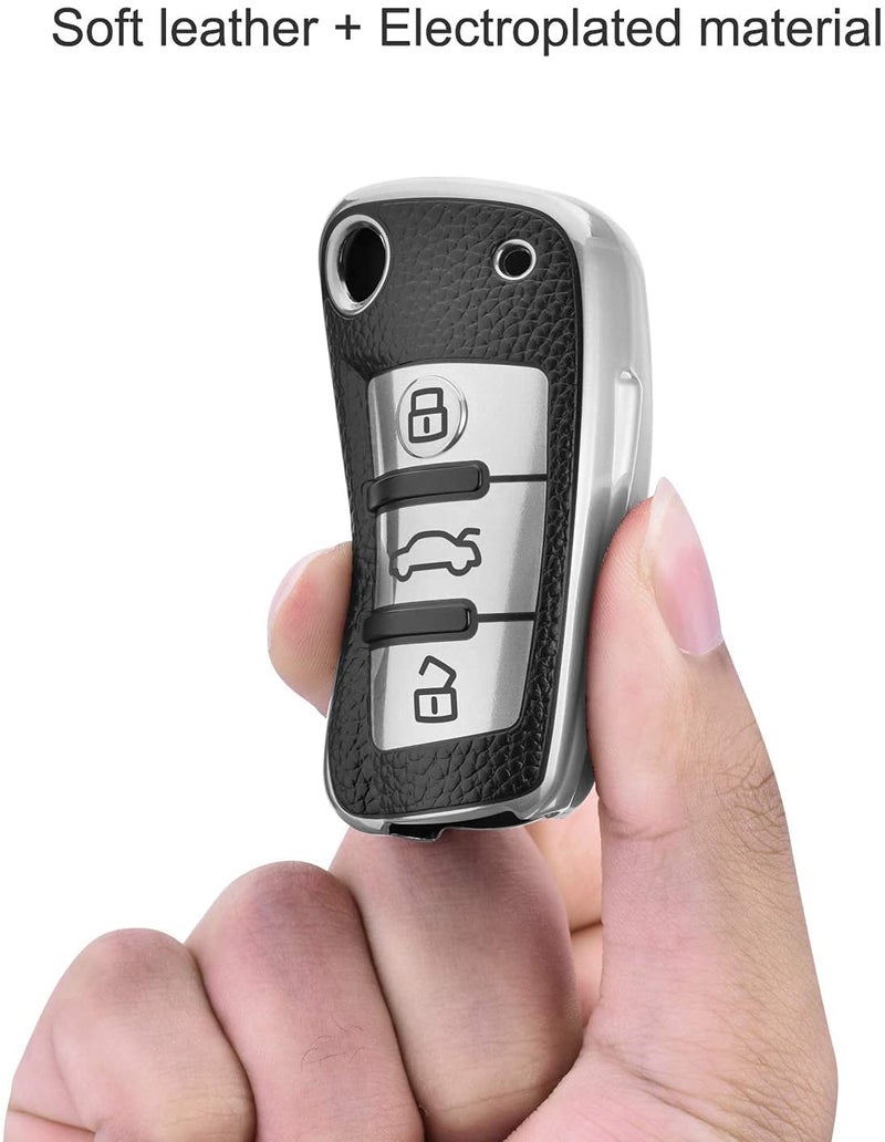 JVCV® Premium Soft TPU Leather Pattern Key Cover Compatible with Audi A1 A3 A6 Q2 Q3 Q7 TT TTS R8 S3 S6 RS3 Folding Key (Silver) - Image 4