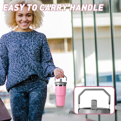 CHLJAR 20 oz Tumbler with Handle, Insulated Tumbler with Lid and Flip Straw Leak Proof Double Wall Stainless Steel Vacuum Travel Coffee Mug Insulated Water Bottle Thermal Cup, Cupholder Friendly, Pink - Image 5