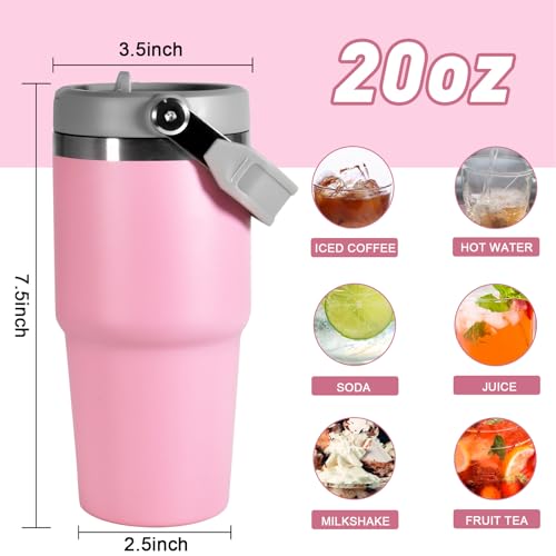 CHLJAR 20 oz Tumbler with Handle, Insulated Tumbler with Lid and Flip Straw Leak Proof Double Wall Stainless Steel Vacuum Travel Coffee Mug Insulated Water Bottle Thermal Cup, Cupholder Friendly, Pink - Image 2