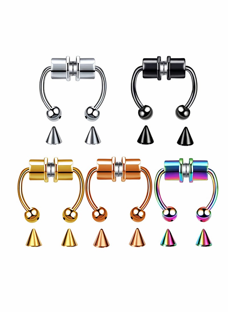 Captaintech Magnetic Septum Nose Ring, Horseshoe Fake Nose Septum Rings Non-Pierced Clip On Nose Hoop Rings Stainless Steel Faux Reusable Nose Ring Hoop for Women Men, 5Pcs - Image 1