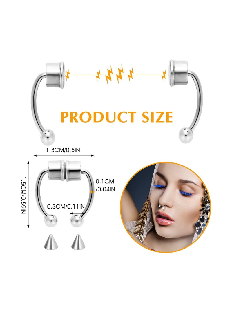 Captaintech Magnetic Septum Nose Ring, Horseshoe Fake Nose Septum Rings Non-Pierced Clip On Nose Hoop Rings Stainless Steel Faux Reusable Nose Ring Hoop for Women Men, 5Pcs - Image 4