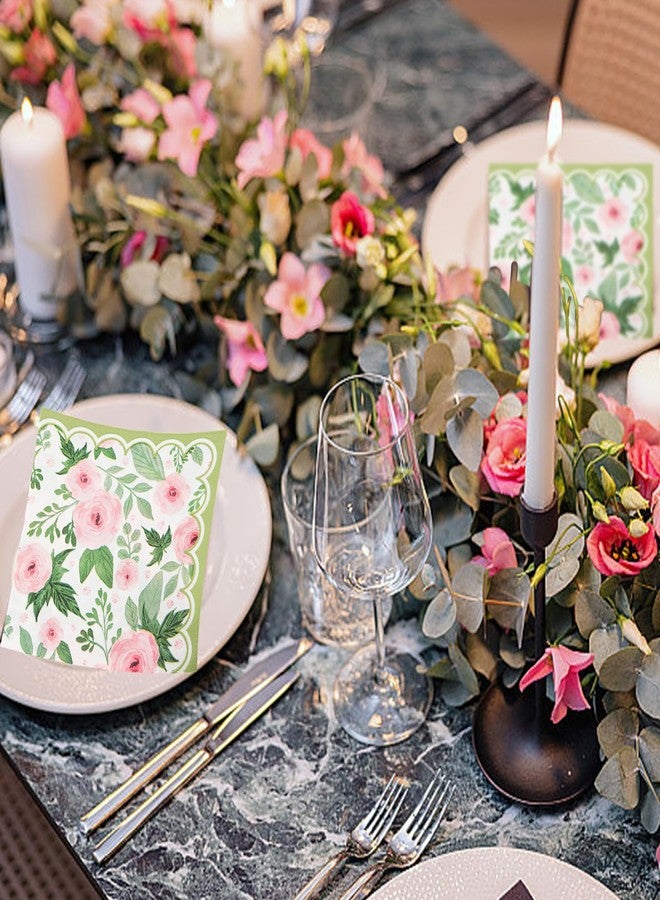 itechpanda 100 Pack Spring Floral Napkin Pink Rose Flower Scalloped Paper Napkin Disposable Party Dinner Napkin for Home Party Wedding Baby Shower Table Decor Party Supplies - Image 4