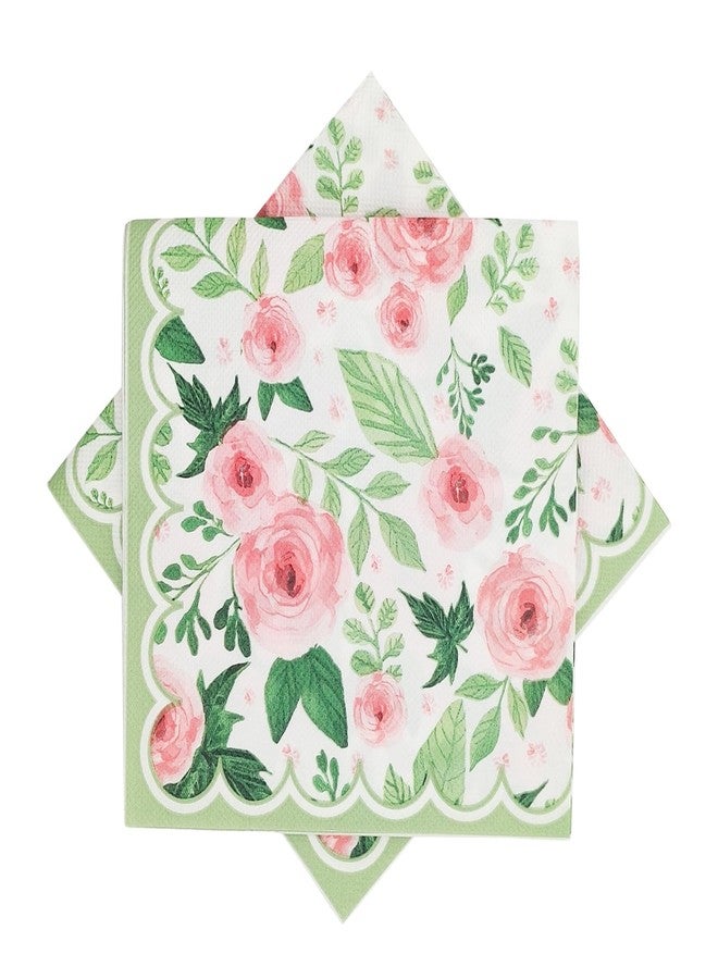 itechpanda 100 Pack Spring Floral Napkin Pink Rose Flower Scalloped Paper Napkin Disposable Party Dinner Napkin for Home Party Wedding Baby Shower Table Decor Party Supplies - Image 3