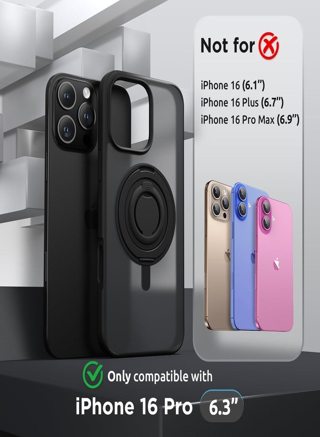 جراب SURPHY لهاتف iPhone 16 Pro مزود بحامل مغناطيسي دوار وحلقة سيليكون مانعة للانزلاق، متوافق مع MagSafe، جراب نحيف مقاوم للصدمات لهاتف iPhone 16 Pro مقاس 6.3 بوصة، أسود غير لامع - Image 2
