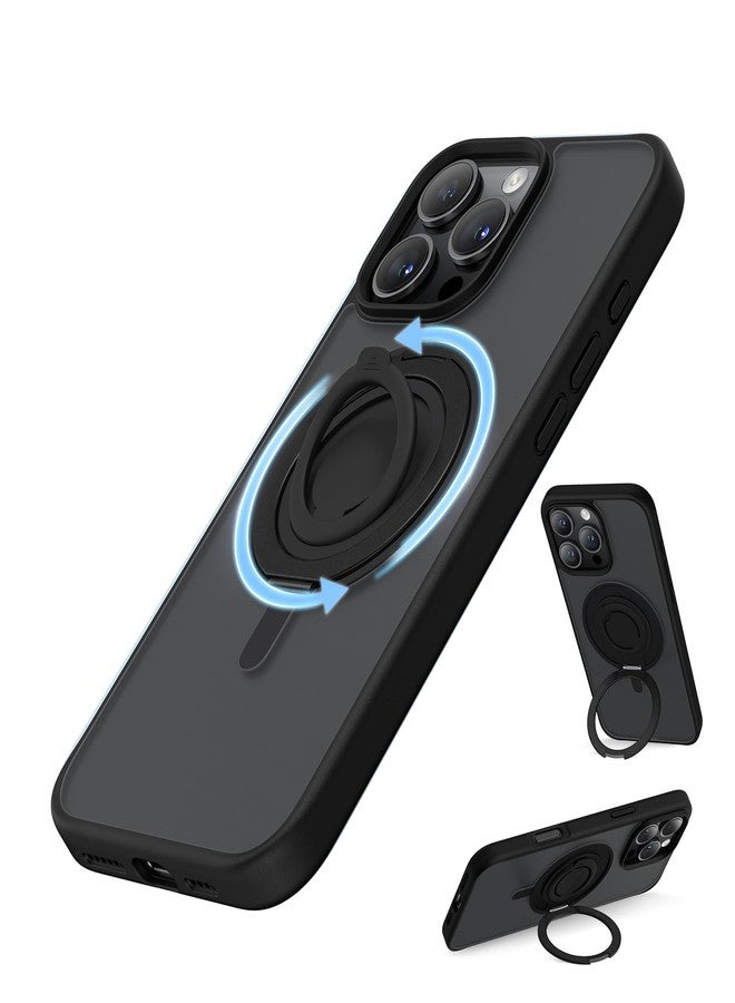 جراب SURPHY لهاتف iPhone 16 Pro مزود بحامل مغناطيسي دوار وحلقة سيليكون مانعة للانزلاق، متوافق مع MagSafe، جراب نحيف مقاوم للصدمات لهاتف iPhone 16 Pro مقاس 6.3 بوصة، أسود غير لامع - Image 1