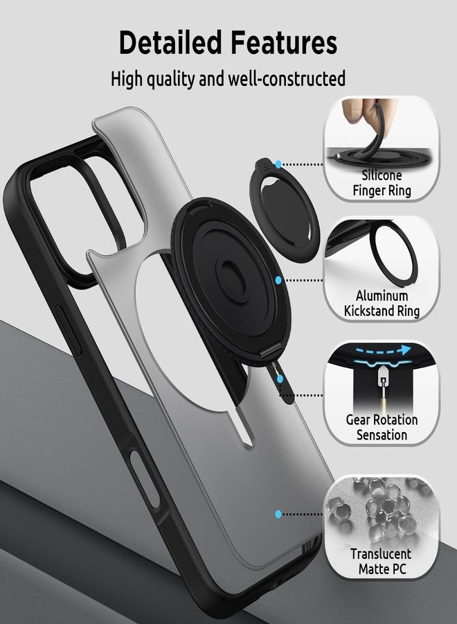 جراب SURPHY لهاتف iPhone 16 Pro مزود بحامل مغناطيسي دوار وحلقة سيليكون مانعة للانزلاق، متوافق مع MagSafe، جراب نحيف مقاوم للصدمات لهاتف iPhone 16 Pro مقاس 6.3 بوصة، أسود غير لامع - Image 5