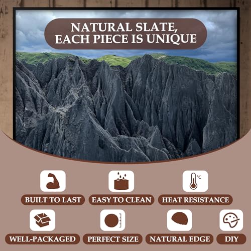 GOH DODD Slate Drink Coasters with Metal Holder, GOH DODD Set of 8 Black Coasters, 4 Inch Stone Coaster Set Tabletop Protection for Home Kitchen Apartment Bar Decor Housewarming Gifts Wedding Party, Round - Image 3