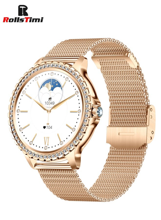 RollsTimi  Smart Watches for Women with Diamonds, 1.3”HD Screen Bluetooth Smartwatch for Android iOS Phones, Fitness Activity Trackers with Heart Rate/SpO2/BP/Sleep Monitor - Image 1