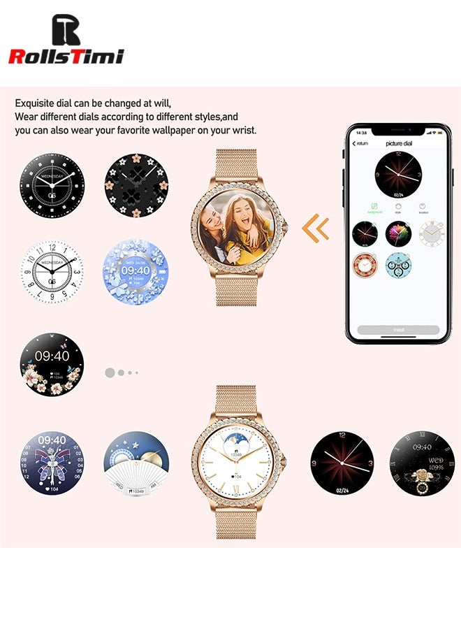 RollsTimi  Smart Watches for Women with Diamonds, 1.3”HD Screen Bluetooth Smartwatch for Android iOS Phones, Fitness Activity Trackers with Heart Rate/SpO2/BP/Sleep Monitor - Image 4