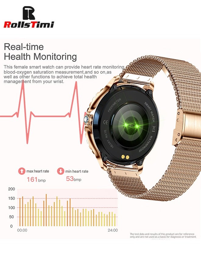 RollsTimi  Smart Watches for Women with Diamonds, 1.3”HD Screen Bluetooth Smartwatch for Android iOS Phones, Fitness Activity Trackers with Heart Rate/SpO2/BP/Sleep Monitor - Image 2