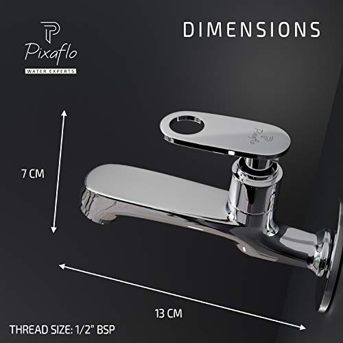 Pixaflo Curio Brass Long Body Bib Cock Tap with Wall Flange (Chrome) - Image 3