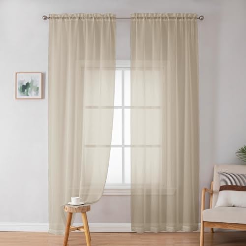 OWENIE Extra Long Sheer Curtains 96 inches Long for Bedroom Living Room, Soft Light Weight Airy Voile Sheer Curtains, Rod Pocket Light Filtering Solid Color Farmhouse Curtains, Each 42Wx96L inch - Image 2