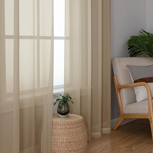 OWENIE Extra Long Sheer Curtains 96 inches Long for Bedroom Living Room, Soft Light Weight Airy Voile Sheer Curtains, Rod Pocket Light Filtering Solid Color Farmhouse Curtains, Each 42Wx96L inch - Image 4