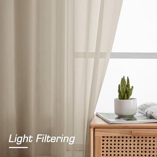OWENIE Extra Long Sheer Curtains 96 inches Long for Bedroom Living Room, Soft Light Weight Airy Voile Sheer Curtains, Rod Pocket Light Filtering Solid Color Farmhouse Curtains, Each 42Wx96L inch - Image 3