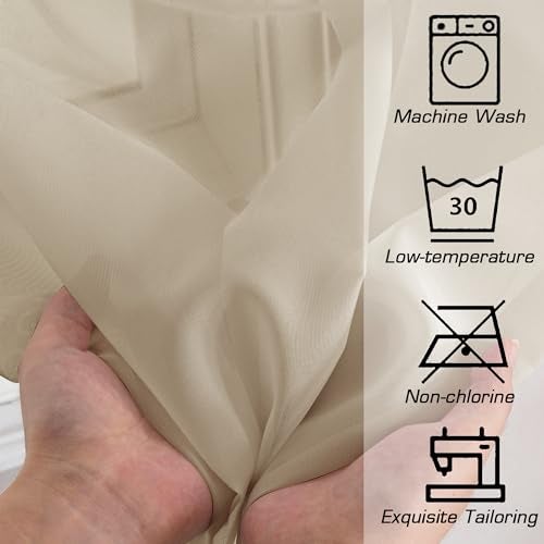 OWENIE Extra Long Sheer Curtains 96 inches Long for Bedroom Living Room, Soft Light Weight Airy Voile Sheer Curtains, Rod Pocket Light Filtering Solid Color Farmhouse Curtains, Each 42Wx96L inch - Image 5