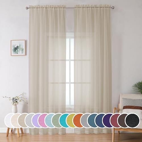 OWENIE Extra Long Sheer Curtains 96 inches Long for Bedroom Living Room, Soft Light Weight Airy Voile Sheer Curtains, Rod Pocket Light Filtering Solid Color Farmhouse Curtains, Each 42Wx96L inch - Image 1