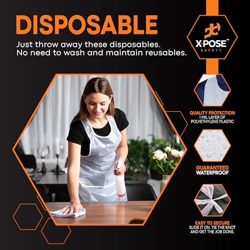 Xpose Safety Plastic Disposable Aprons for Cooking Individually Packaged Durable 1 Mil Waterproof Polyethylene 24" x 48" - Image 2