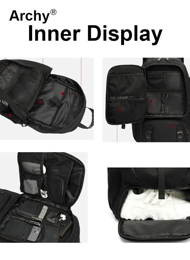 Archy - Unisex Hiking Backpack 60L Large Capacity Expandable Luggage Bag with USB Port Independent Shoes Compartment Travel Backpack - Image 1