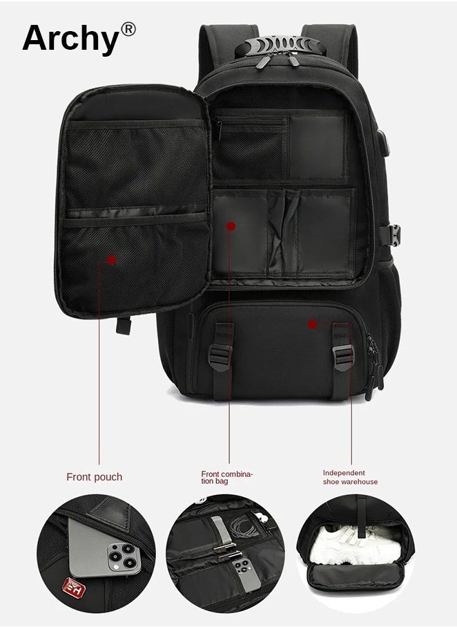 Archy - Unisex Hiking Backpack 60L Large Capacity Expandable Luggage Bag with USB Port Independent Shoes Compartment Travel Backpack - Image 1