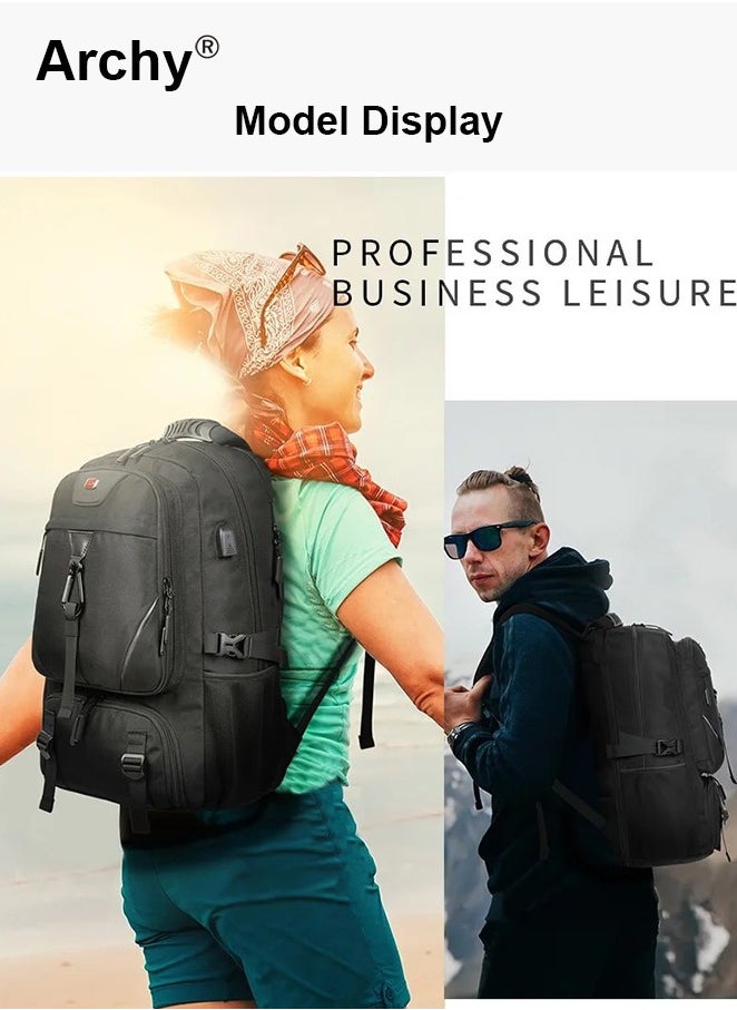 Archy - Unisex Hiking Backpack 60L Large Capacity Expandable Luggage Bag with USB Port Independent Shoes Compartment Travel Backpack - Image 1