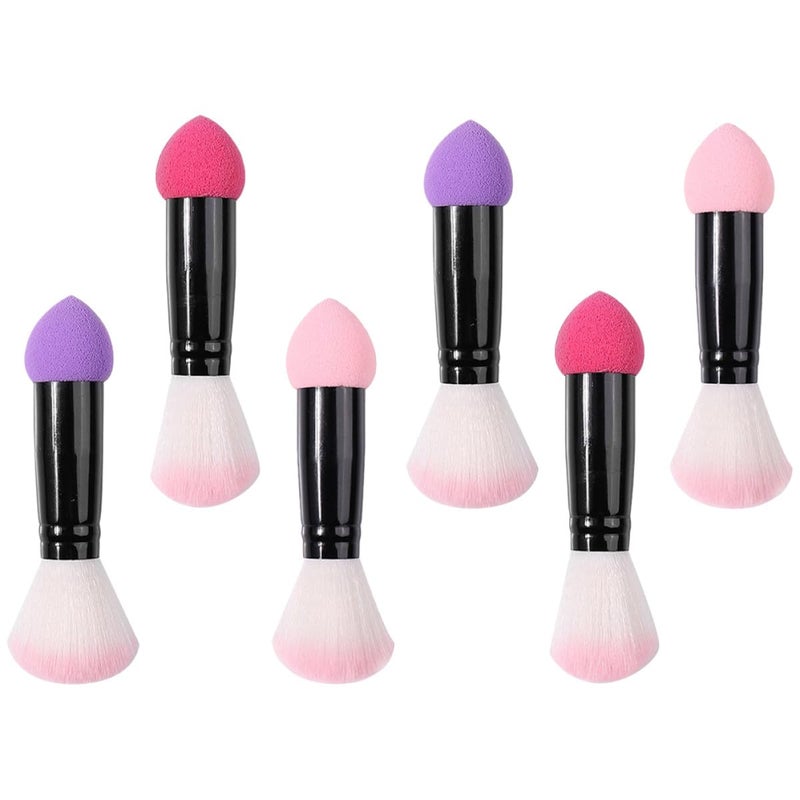 ABOOFAN 6pcs Dual-ended Blush and Powder Brushes Set, Synthetic Face Makeup Brushes for Cream and Liquid Foundation, Contour and Concealer Application, Portable Cosmetic Tool - Image 1