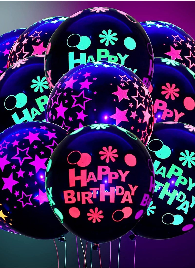 KASTWAVE Neon Glow Balloons Blacklight Reactive Fluorescent Mini Star Balloons and Happy Birthday Blacklight Balloons UV Blacklight Latex Balloons for Birthday Wedding Arch Party 60 Pieces 12 Inch  - Image 1