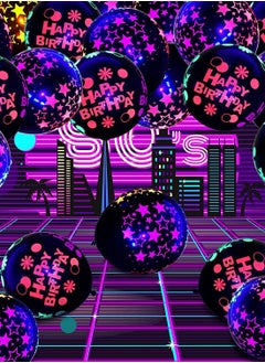 KASTWAVE Neon Glow Balloons Blacklight Reactive Fluorescent Mini Star Balloons and Happy Birthday Blacklight Balloons UV Blacklight Latex Balloons for Birthday Wedding Arch Party 60 Pieces 12 Inch  - Image 2