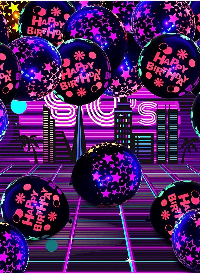 KASTWAVE Neon Glow Balloons Blacklight Reactive Fluorescent Mini Star Balloons and Happy Birthday Blacklight Balloons UV Blacklight Latex Balloons for Birthday Wedding Arch Party 60 Pieces 12 Inch  - Image 2