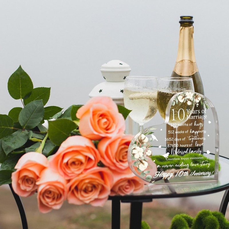 Yulejo Wedding Gift for Her Years of Marriage Gift Happy Anniversary Present for Woman Acrylic Heart Marriage Keepsake for Wife Husband Girlfriend Boyfriend (10th Style) - Image 2