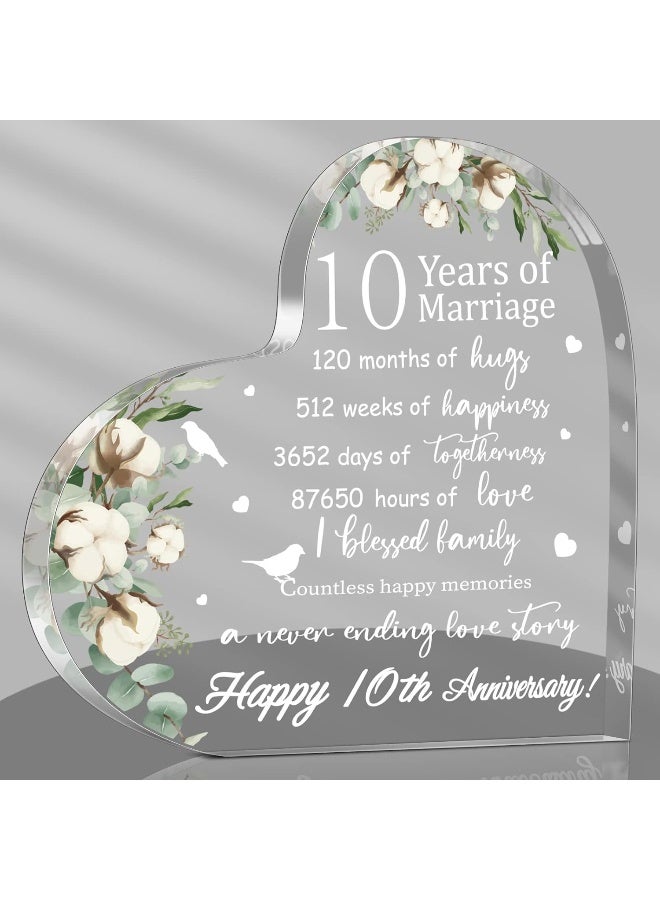 Yulejo Wedding Gift for Her Years of Marriage Gift Happy Anniversary Present for Woman Acrylic Heart Marriage Keepsake for Wife Husband Girlfriend Boyfriend (10th Style) - Image 1