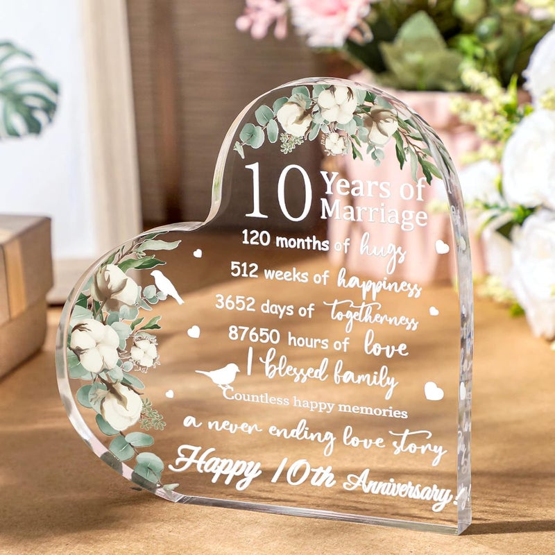 Yulejo Wedding Gift for Her Years of Marriage Gift Happy Anniversary Present for Woman Acrylic Heart Marriage Keepsake for Wife Husband Girlfriend Boyfriend (10th Style) - Image 5
