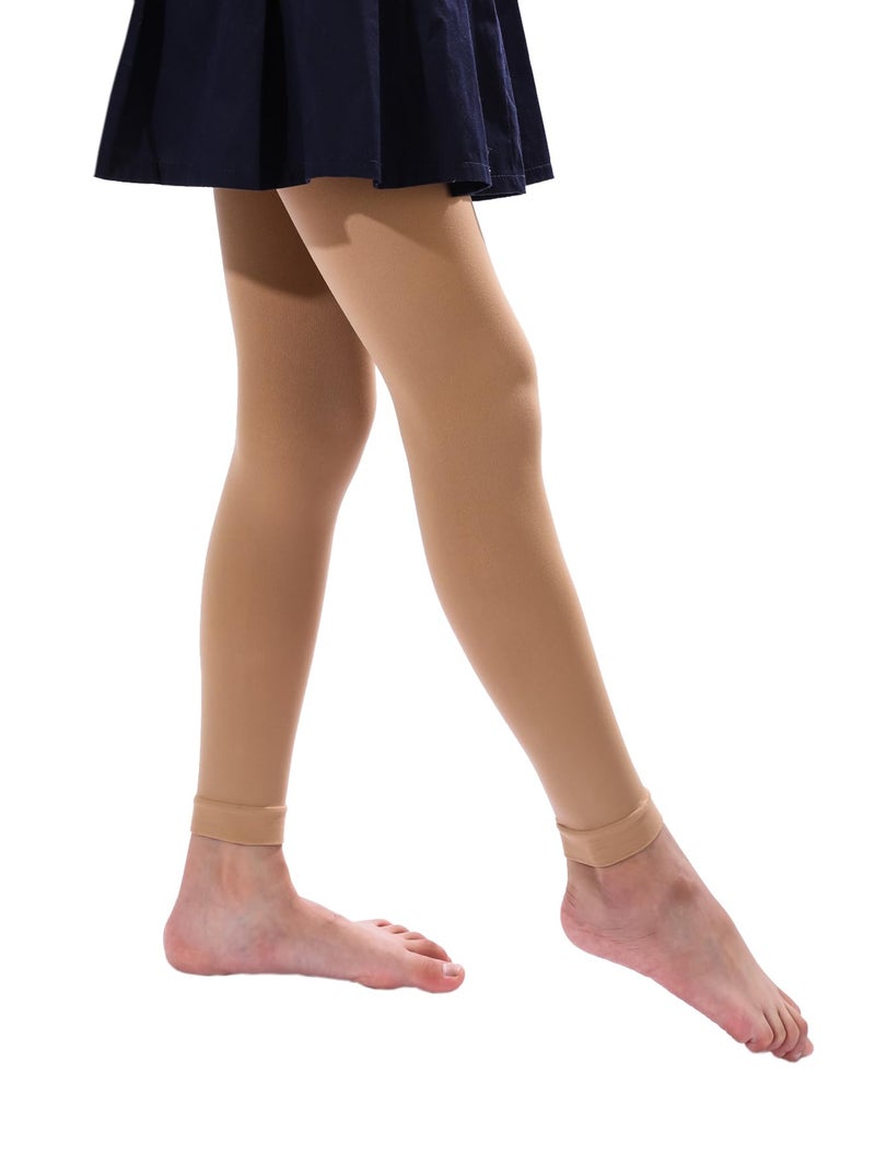 EVERSWE Girl's Microfiber Footless Tights, Ballet Dance Tights, Ultra Soft Leggings (Caramel 8-10) - Image 2