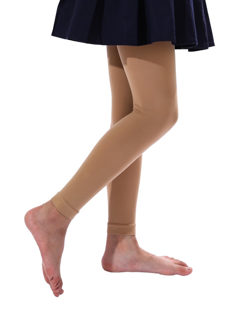 EVERSWE Girl's Microfiber Footless Tights, Ballet Dance Tights, Ultra Soft Leggings (Caramel 8-10) - Image 1