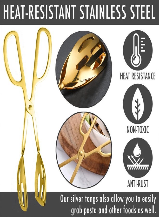 SUPROD 2 Pack Gold Serving Tongs Buffet for Kitchen Cooking 10 Inch Stainless Steel Salad Tongs Serving Utensils for Wedding Party Catering (Gold) - Image 4
